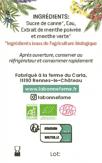 Etiquette Sirop aux deux Manthes