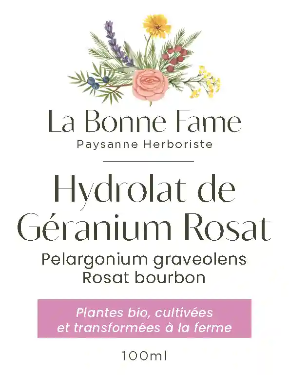 Etiquette Hydrolat 100ml de Géranium Rosat
