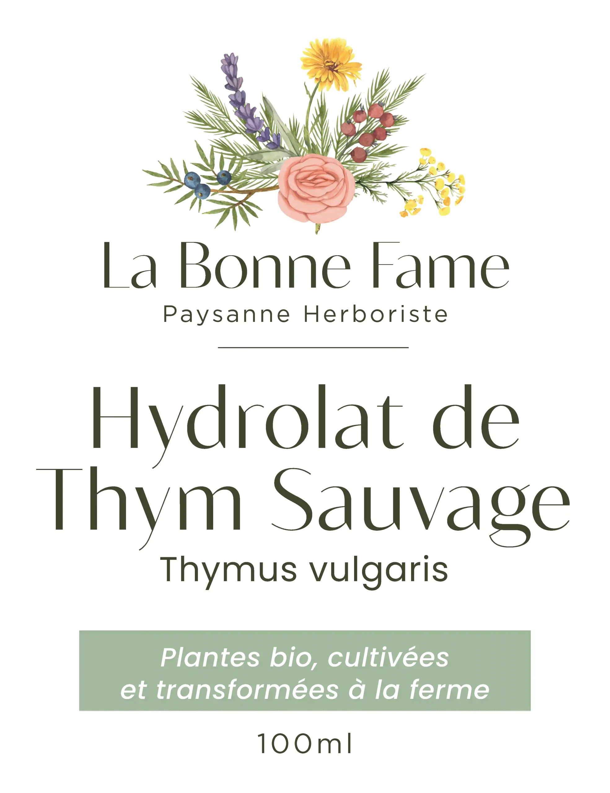 Etiquette hydrolat 100ml Thym sauvage